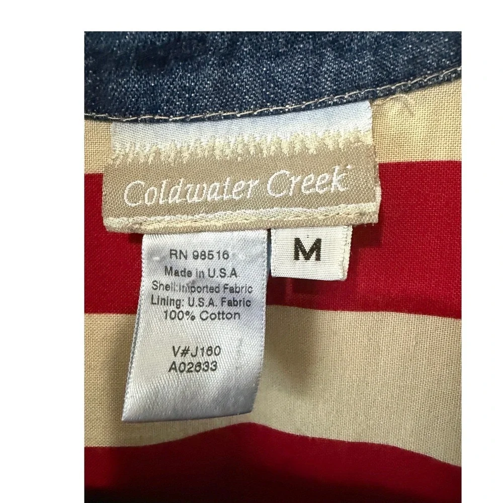 Coldwater Creek Womens Denim Jacket Americana Flag Lining Blue Medium‎ A02833